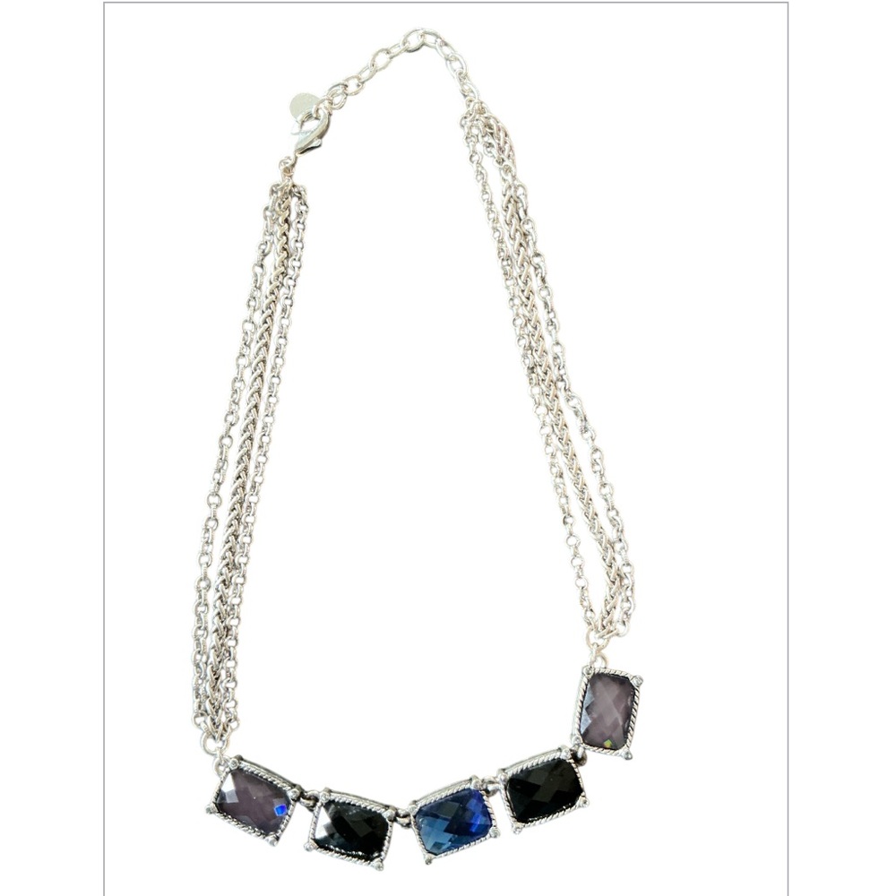 VINTAGE Scroll Center Chain Statement Necklace Blue Black